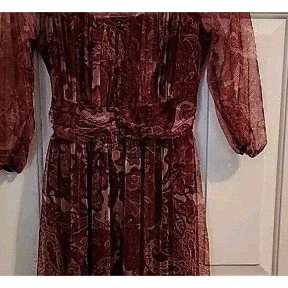 Candalite Burgandy Dress Small Maroon  Sheer Bohemian Red Cottage Core Maxi - Picture 6 of 8
